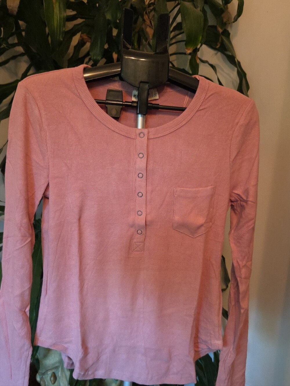 New In Boutique Brand Long-Sleeve Ribbed Henley Top